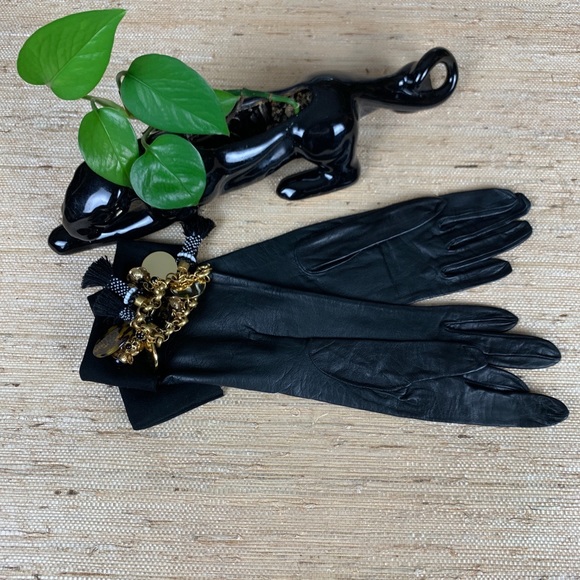 Vintage Accessories Vintage Elegant Black Kid Skin Leather Gloves